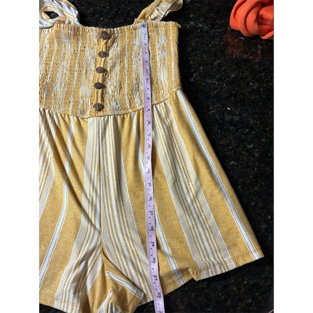 Derek Heart Women's Large Yellow Striped Sleeveless Romper Coquette Dainty - Picture 8 of 10